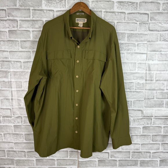 Duluth Trading Untucked Fit Forest Green Polyester Long Sleeve Button Shirt 2XLT - Picture 1 of 7